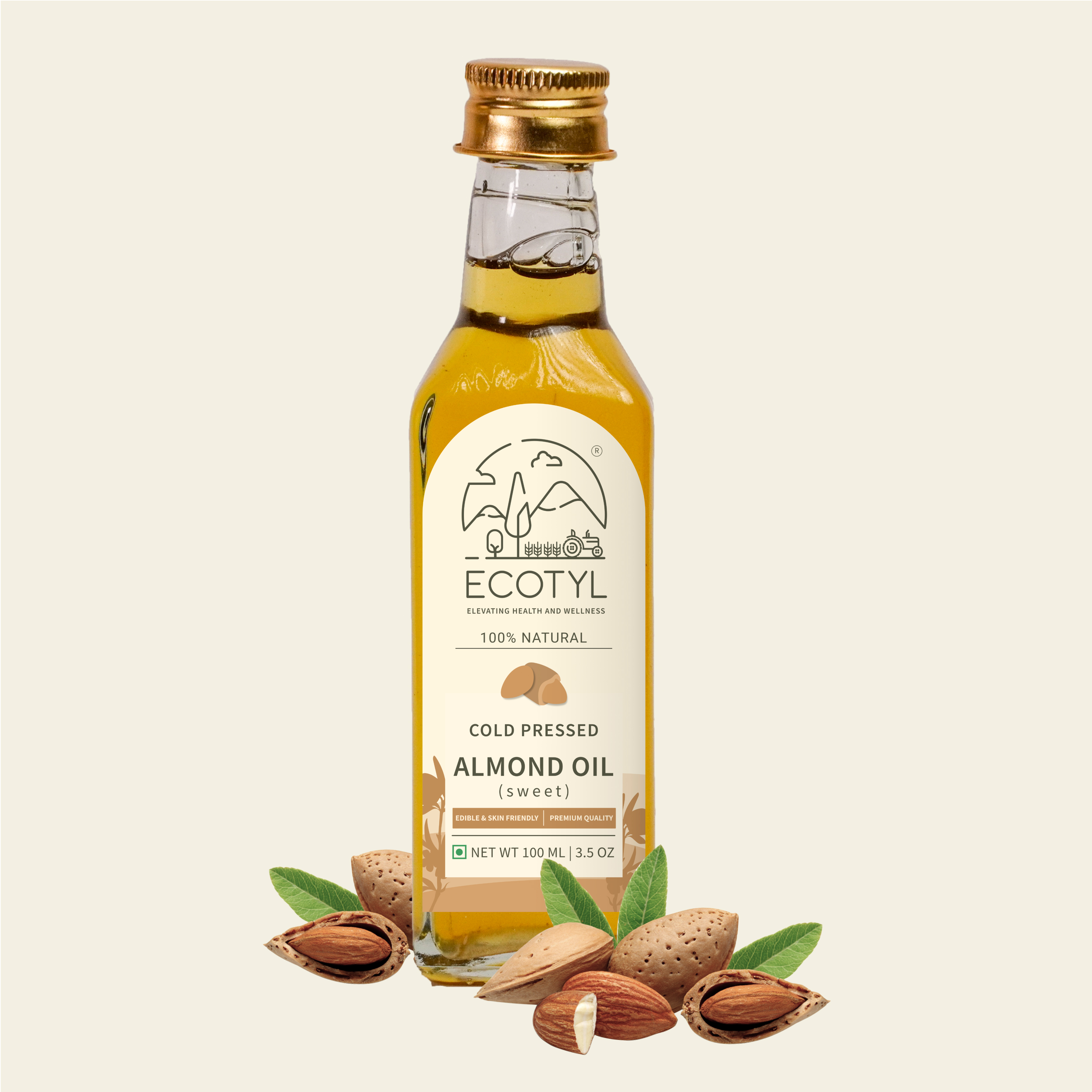 Ecotyl Cold Pressed Almond Oil - Sweet | For Haircare & Skincare | 100ml